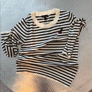 J. Crew Navy and Cream Striped Sweater with Cherry Detail